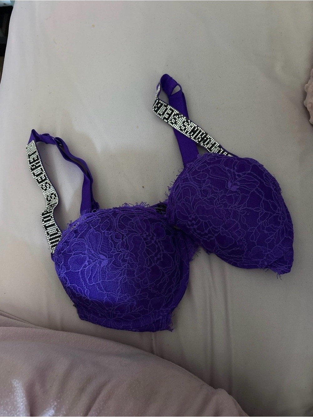 Victoria's Secret Purple Lace Push-Up Bra with Embellished Straps